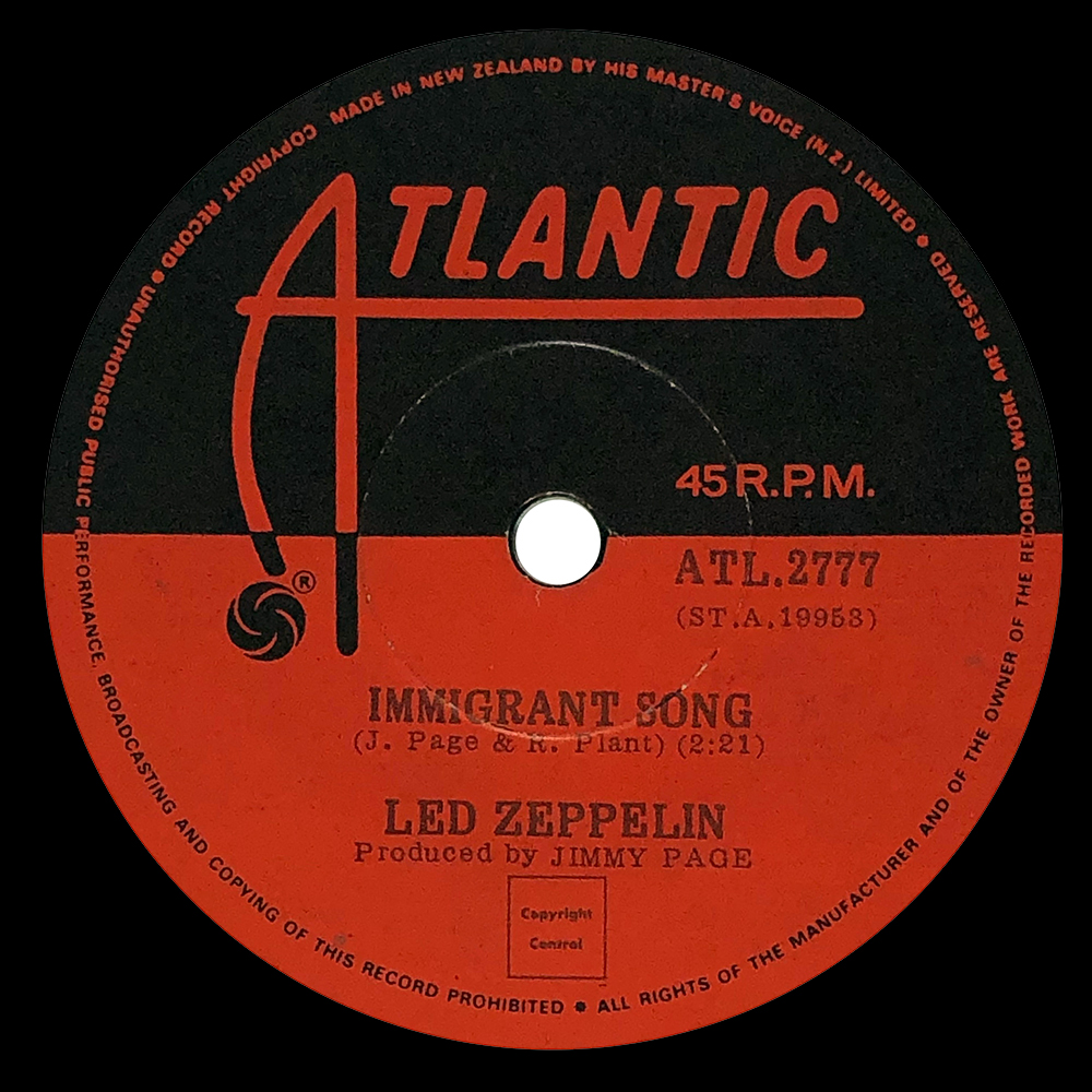 Single <br>New Zealand (ATL2777) <br>Immigrant Song/Hey, Hey What Can I Do