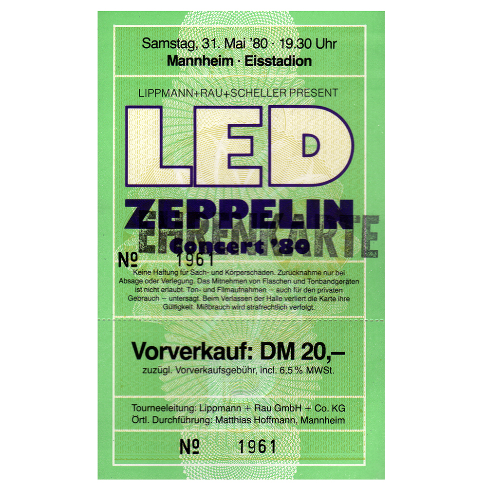 Concert Ticket <br>1980.07.02 <br>Manheim, DE - Image 2