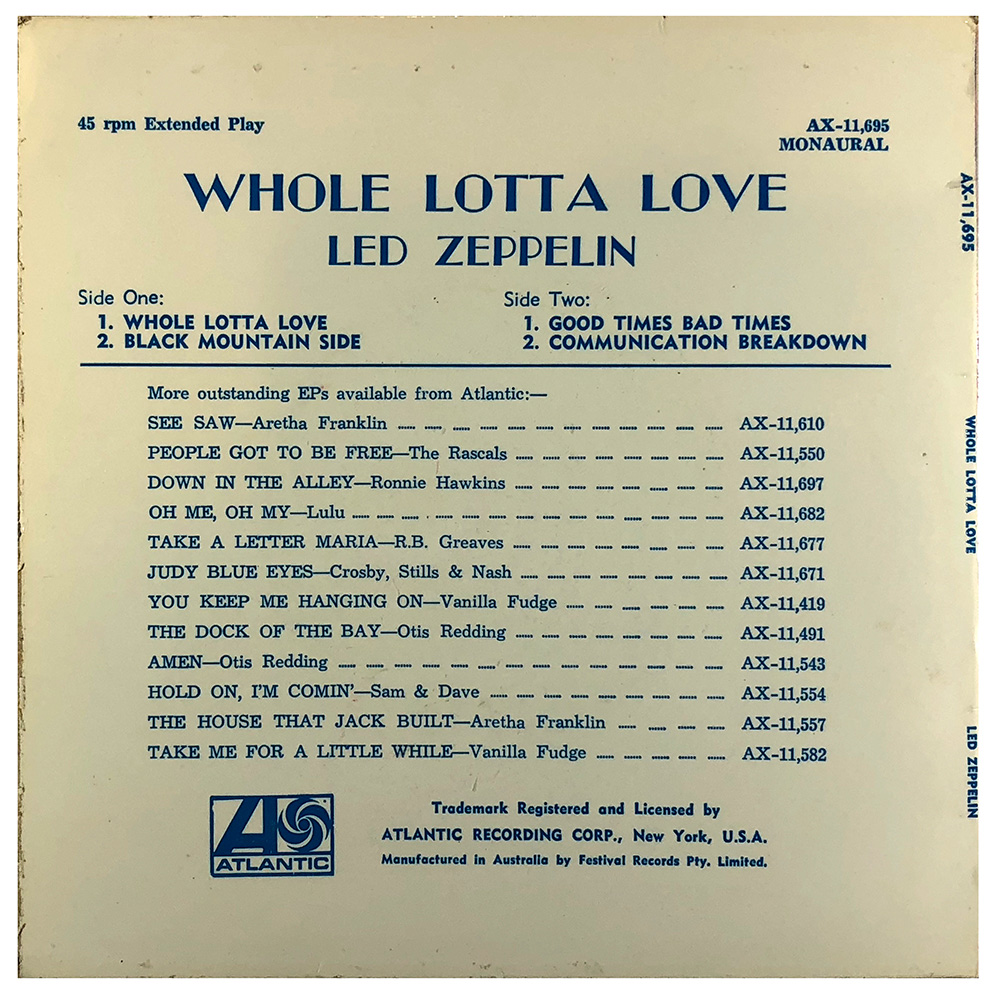 Single <br>Australia (AX-11695) <br>Whole Lotta Love / Black Mountain Side / Good Times, Bad Times - Image 2