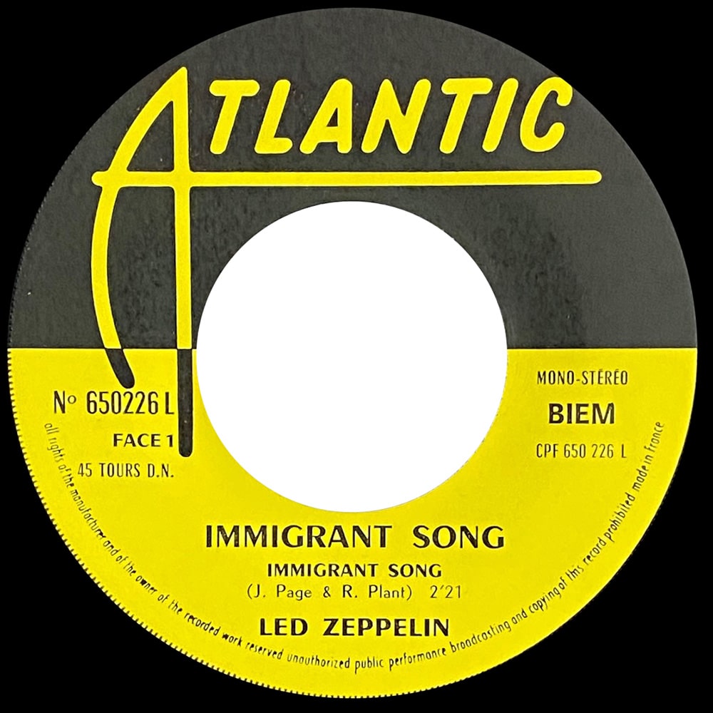 Single <br>France (650226L) <br>Immigrant Song / Hey, Hey What Can I Do (#1) - Image 3