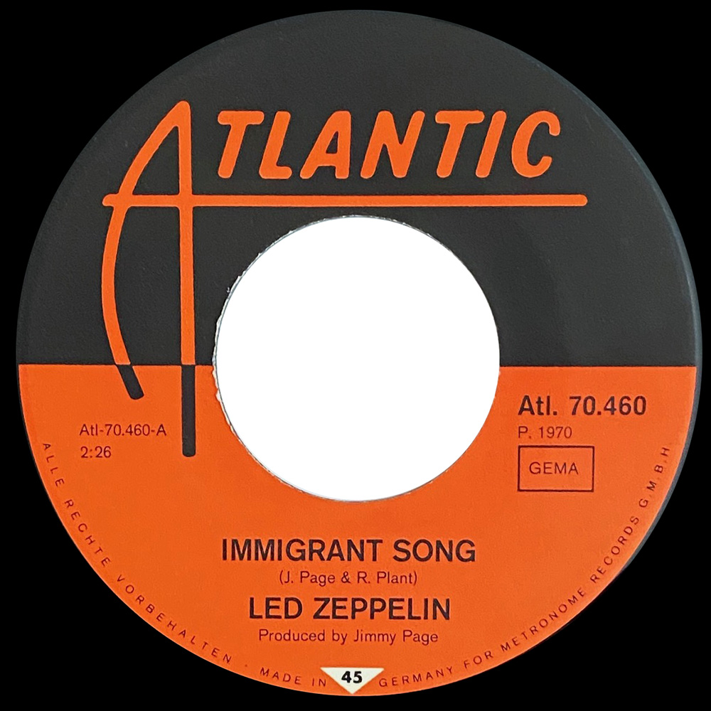 Single <br>Germany (ATL. 70.460) <br>Immigrant Song / Hey, Hey What Can I Do (#2) - Image 3