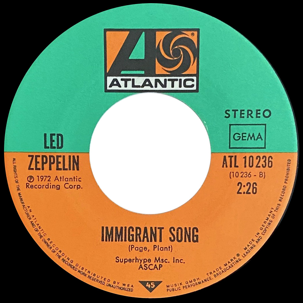 Single <br>Germany (ATL 10236) <br>Whole Lotta Love / Immigrant Song (#4) - Image 4