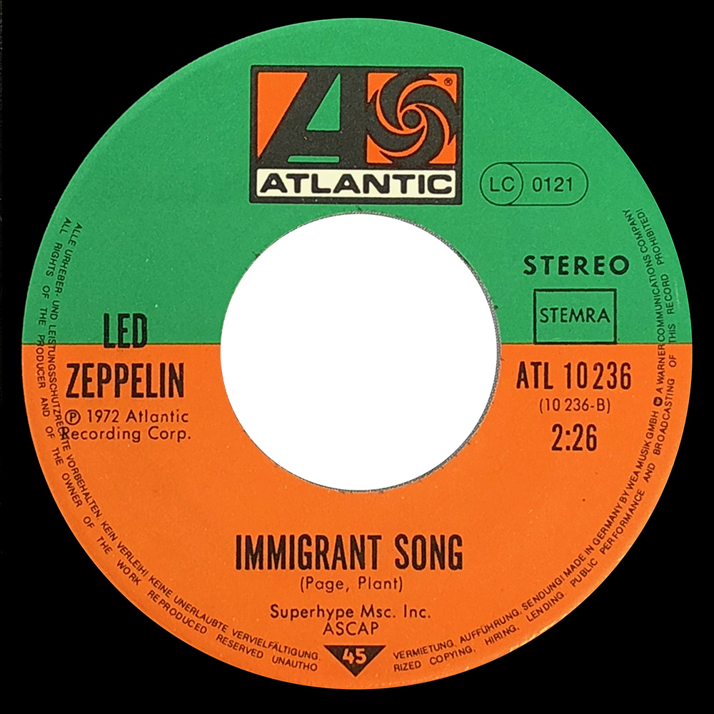 Single <br>Germany (ATL 10236) <br>Whole Lotta Love / Immigrant Song (Original Oldies #1) - Image 4