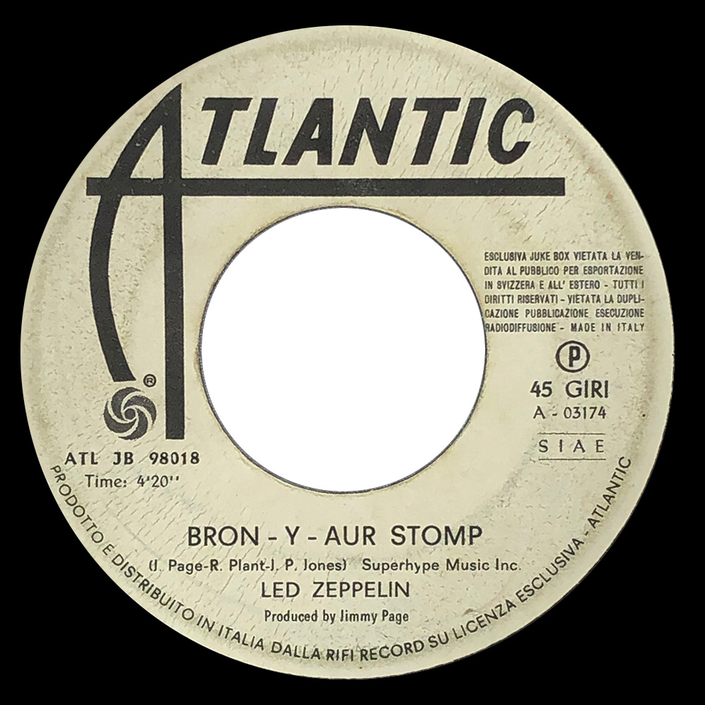 Single <br>Italy (ATL JB 98018) <br>Bron-y-Aur Stomp / Immigrant Song (promo #1) - Image 4