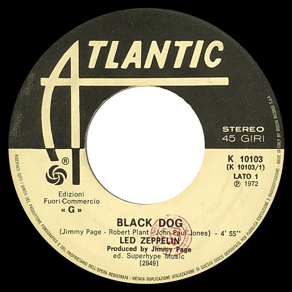 Single <br>Italy (K 10103) <br>Black Dog / Misty Mountain Hop (Promo #1) - Image 2