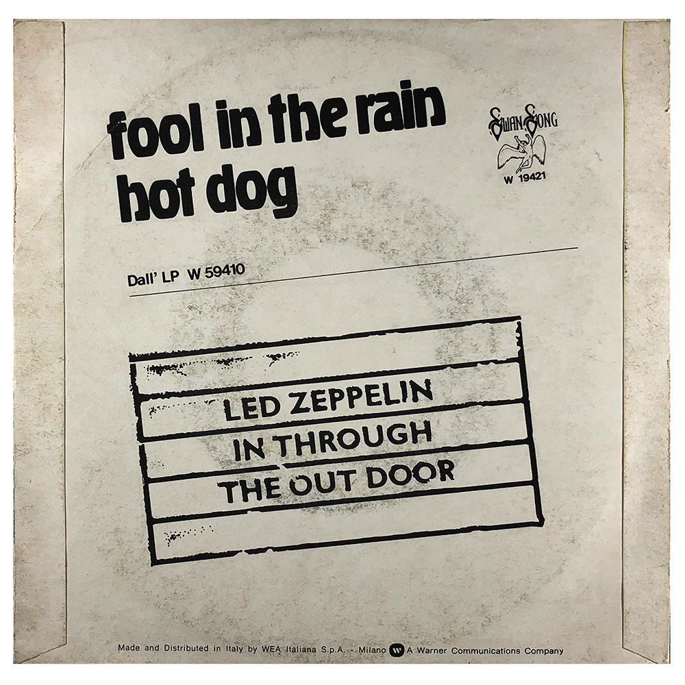 Single <br>Italy (W 19421) <br>Fool In The Rain / Hot Dog (Promo) - Image 2