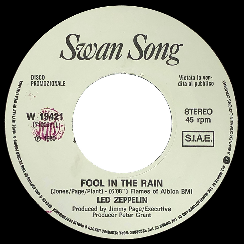 Single <br>Italy (W 19421) <br>Fool In The Rain / Hot Dog (Promo) - Image 3