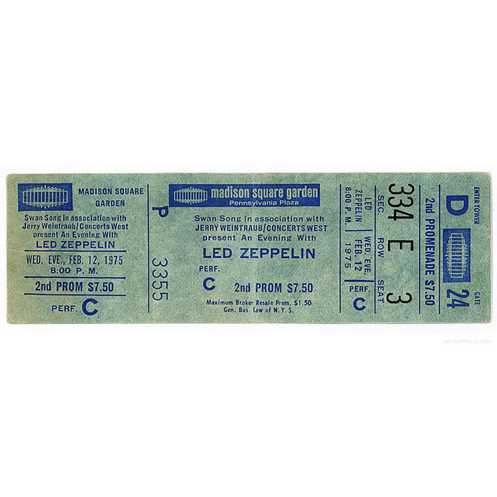 Concert Ticket <br>1975.02.12 <br>New York, NY
