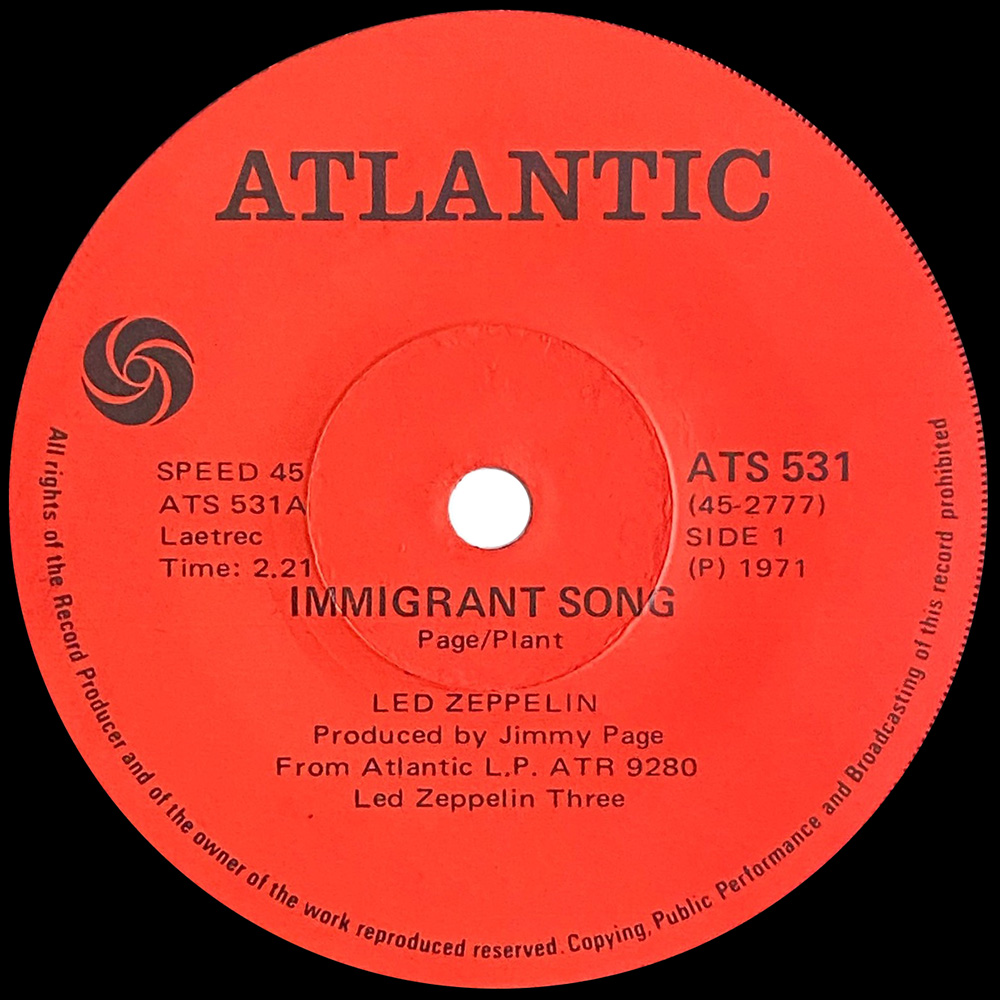 Single <br>South Africa (ATS 531) <br>Immigrant Song / Hey, Hey, What Can I Do - Image 2