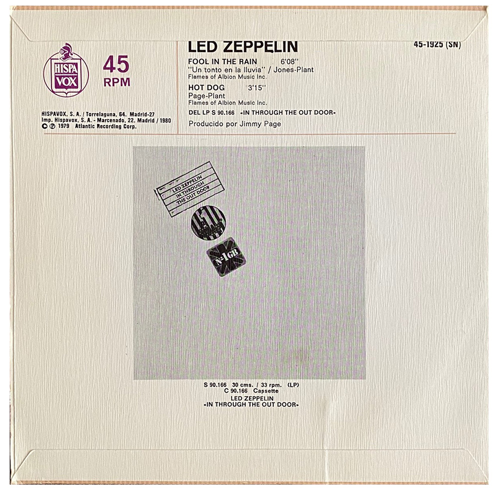 Single <br>Spain (SS45-1925) <br>Fool In The Rain / Hot Dog (#1) - Image 2