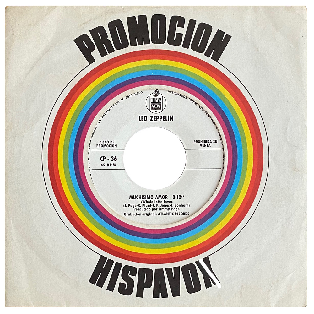 Single <br>Spain (CP-36) <br>Whole Lotta Love / Leaving On a Jet Plane (Promo)