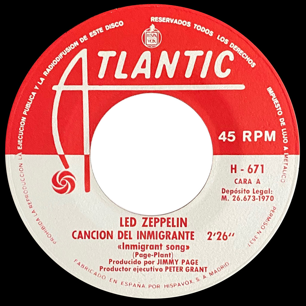 Single <br>Spain (H-671) <br>Immigrant Song / Hey, Hey, What Can I Do - Image 3