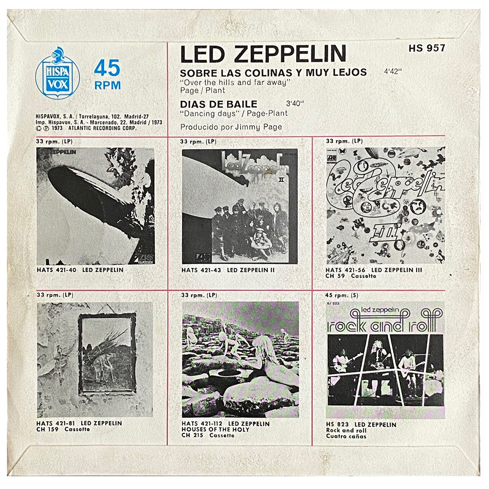 Single <br>Spain (HS-957) <br>Over The Hills and Far Away / Dancing Days (#1) - Image 2