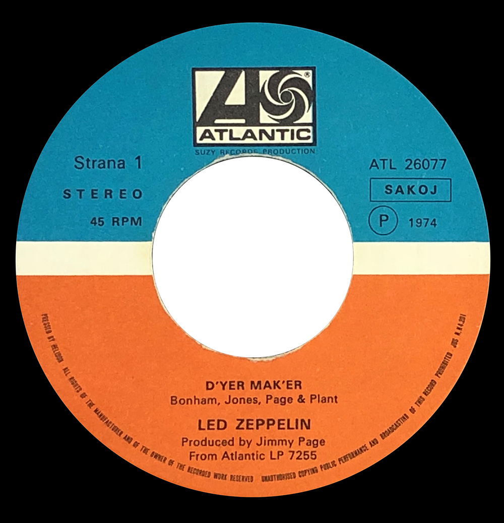 Single <br>Yugoslavia (ATL26077) <br>D'yer Mak'er / The Crunge (#2) - Image 3