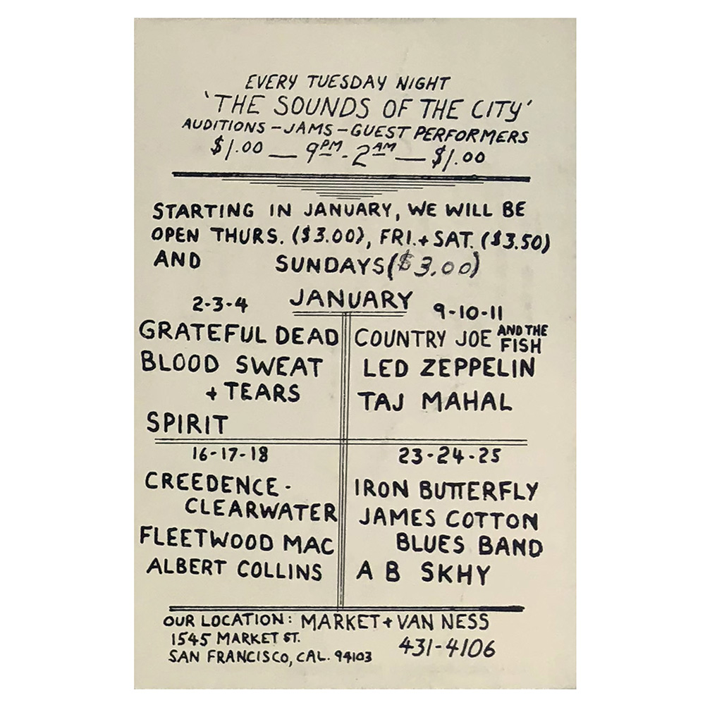 Concert Advertisement <br>1969.01 <br>San Francisco, CA (Postcard) - Image 2