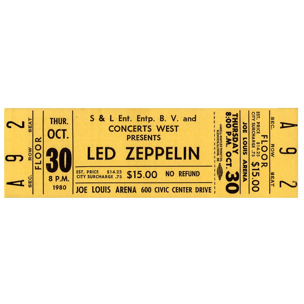 Concert Ticket <br>1980.10.30 <br>Detroit, MI - Image 2