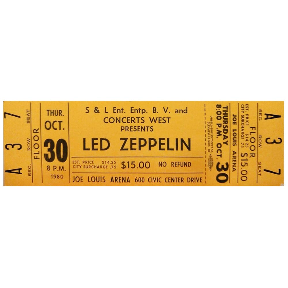 Concert Ticket <br>1980.10.30 <br>Detroit, MI - Image 3