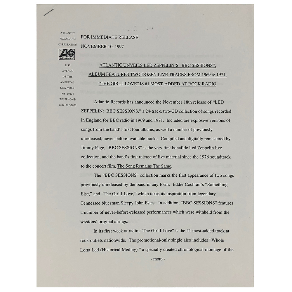 BBC Sessions <br>Press Release (USA)