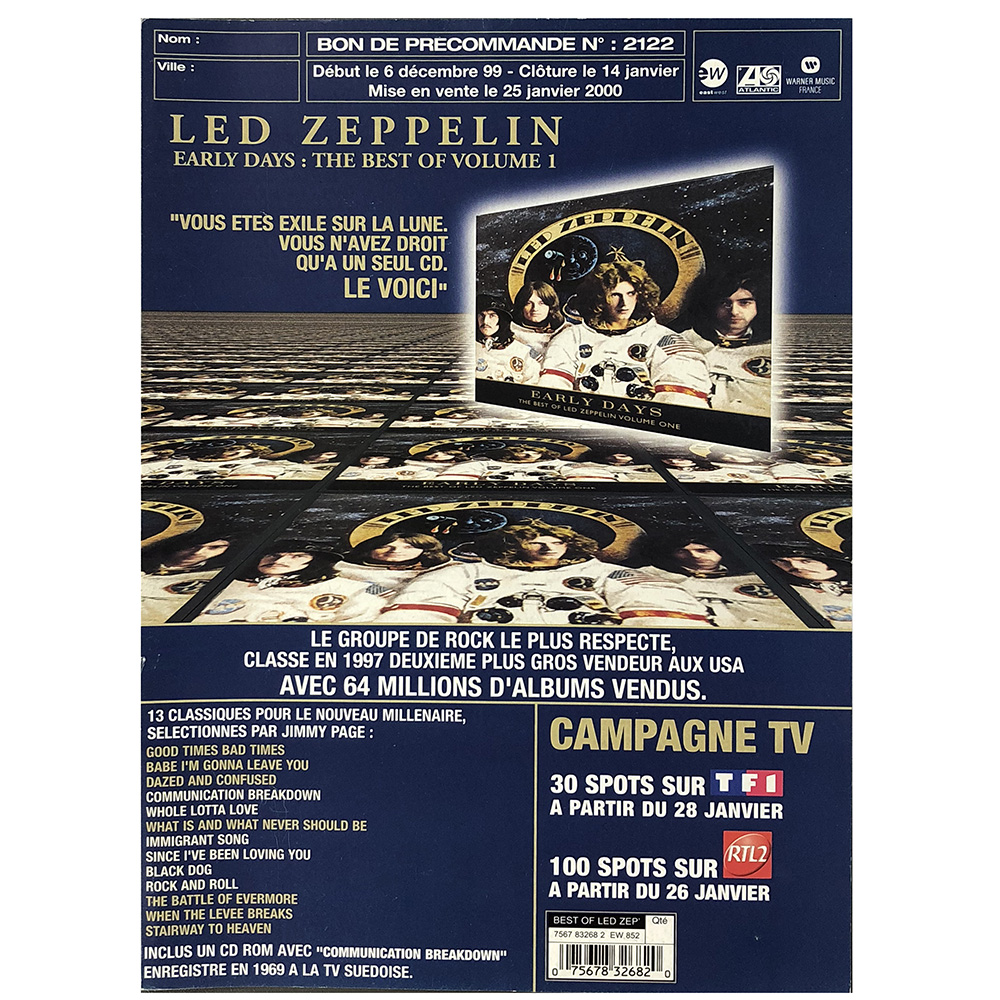 Early Days <br>Sales Sheet (France)
