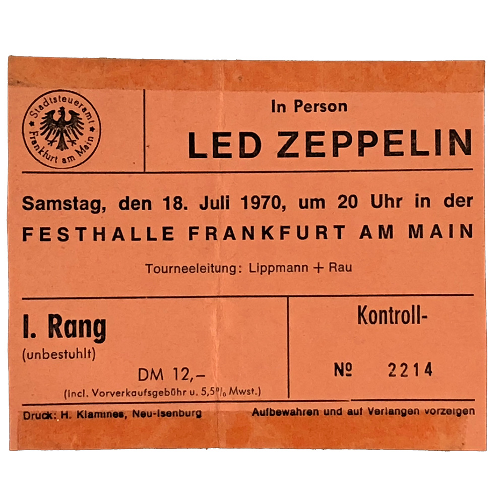 Concert Ticket <br>1970.07.18 <br>Frankfurt, DE