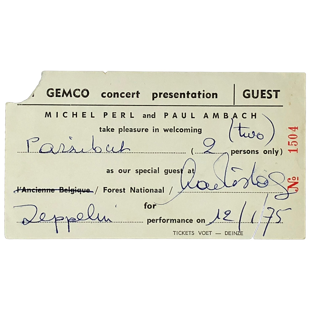 Concert Ticket <br>1975.01.12 <br>Brussels, BE