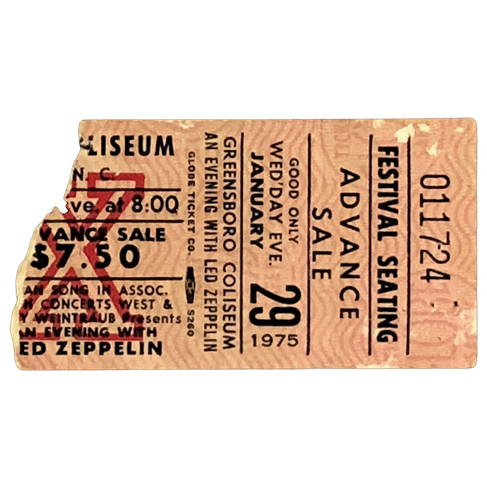 Concert Ticket <br>1975.01.29 <br>Greensboro, NC