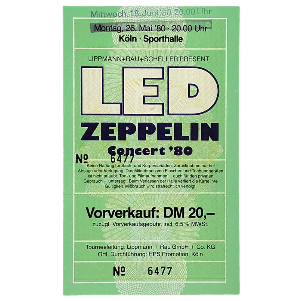 Concert Ticket <br>1980.06.18 <br>Cologne, DE