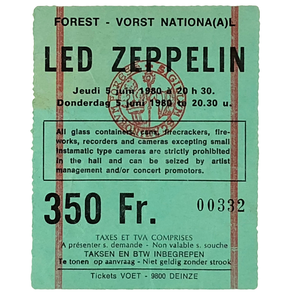 Concert Ticket <br>1980.06.20 <br>Brussels, BE