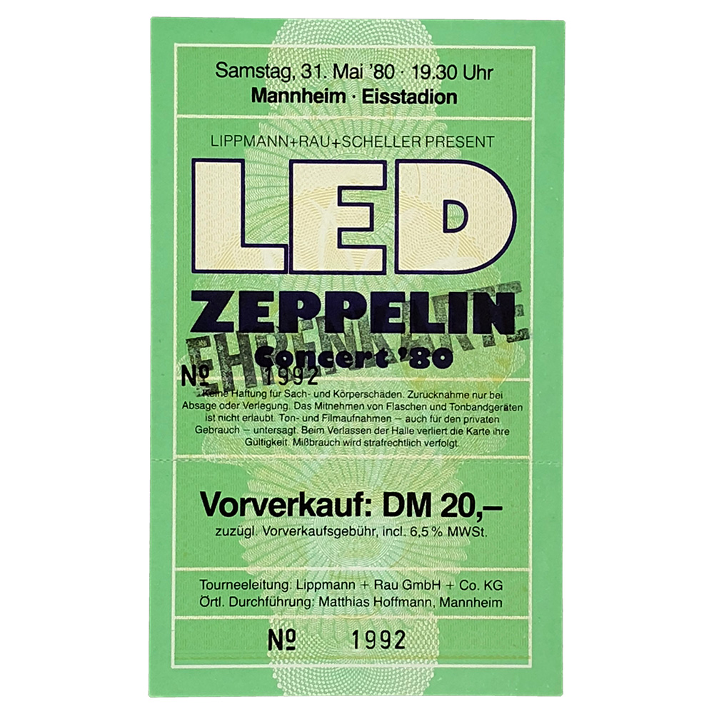 Concert Ticket <br>1980.07.02 <br>Manheim, DE