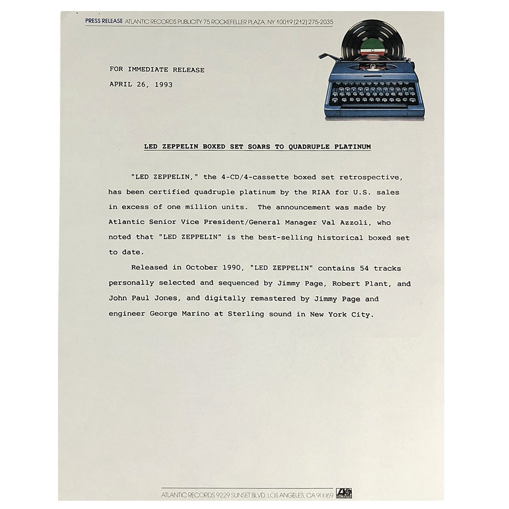 Remasters <br>Press Release, "Quadruple Platinum" (USA)
