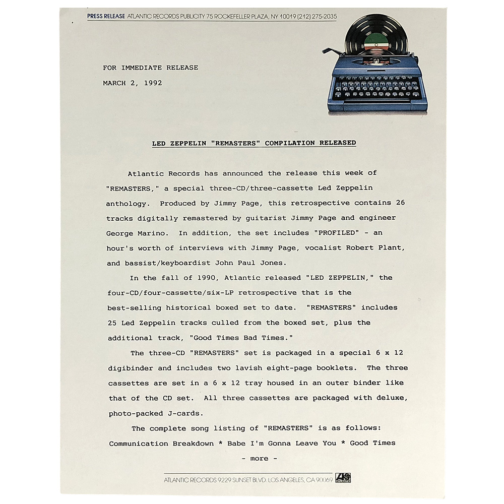 Remasters <br>Press Release, "Special Release"  (USA)