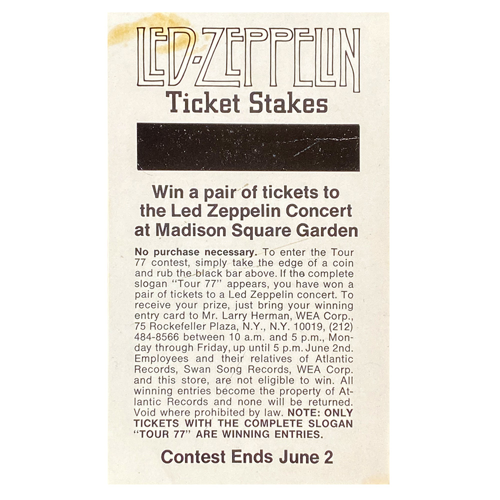 Concert Rarity <br>1977.06 <br>Ticket Sweepstakes, New York, NY