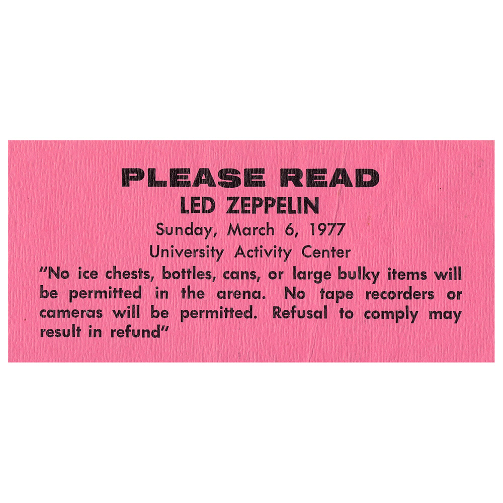 Concert Rarity <br>1977.07.20 <br>Tempe, Warning Slip