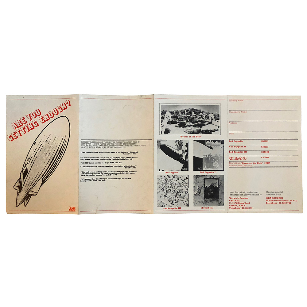 Houses of the Holy (1973) <br>Order Form, Catalog (UK) - Image 2