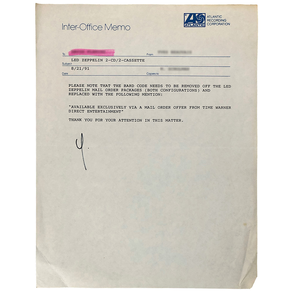 Remasters <br>Interoffice Memo, Aug 1991 (USA)