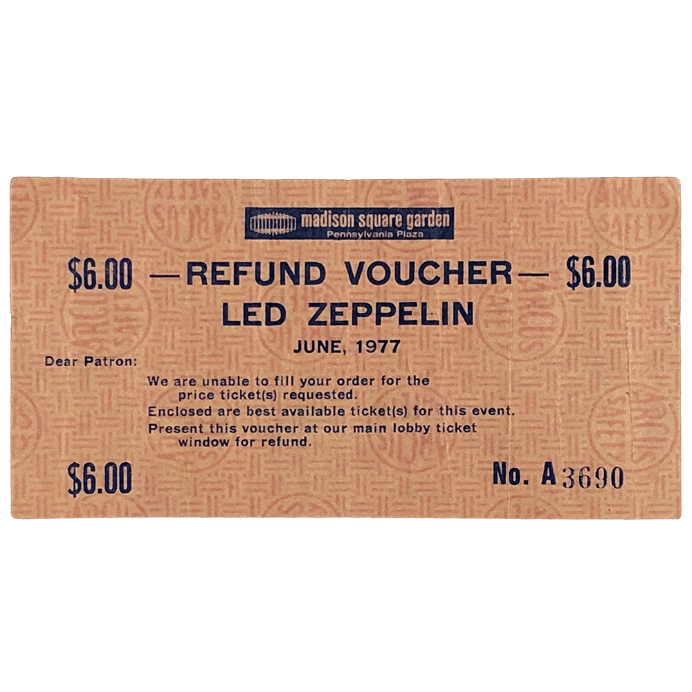 Concert Rarity <br>1977.06 <br>New York, Refund Voucher