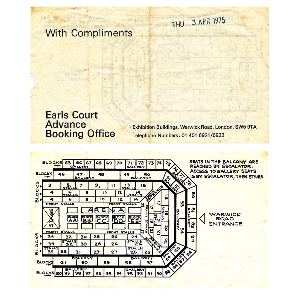 Concert Rarity <br>1975.05 <br>Earls Court, Seating Chart