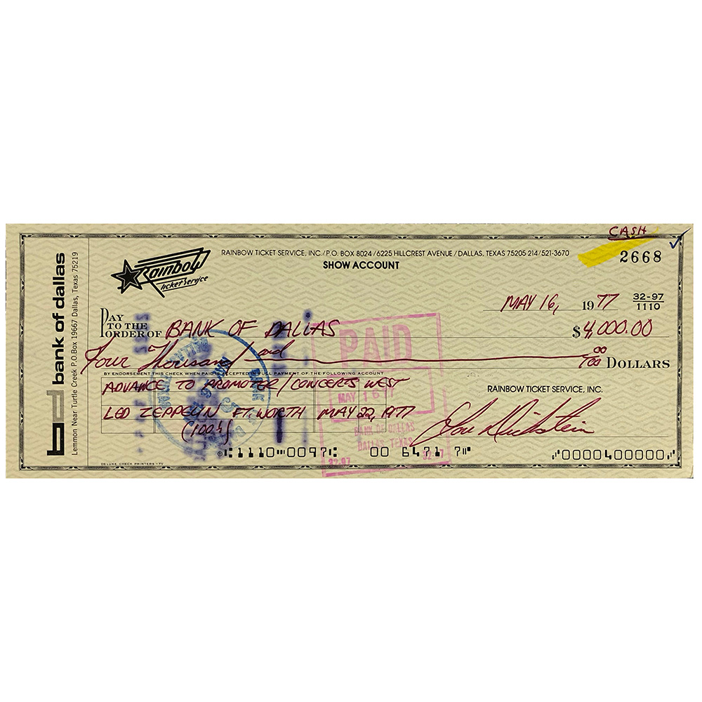 Concert Rarity <br>1977.05.22 <br>Fort Worth, Checks/Deposits