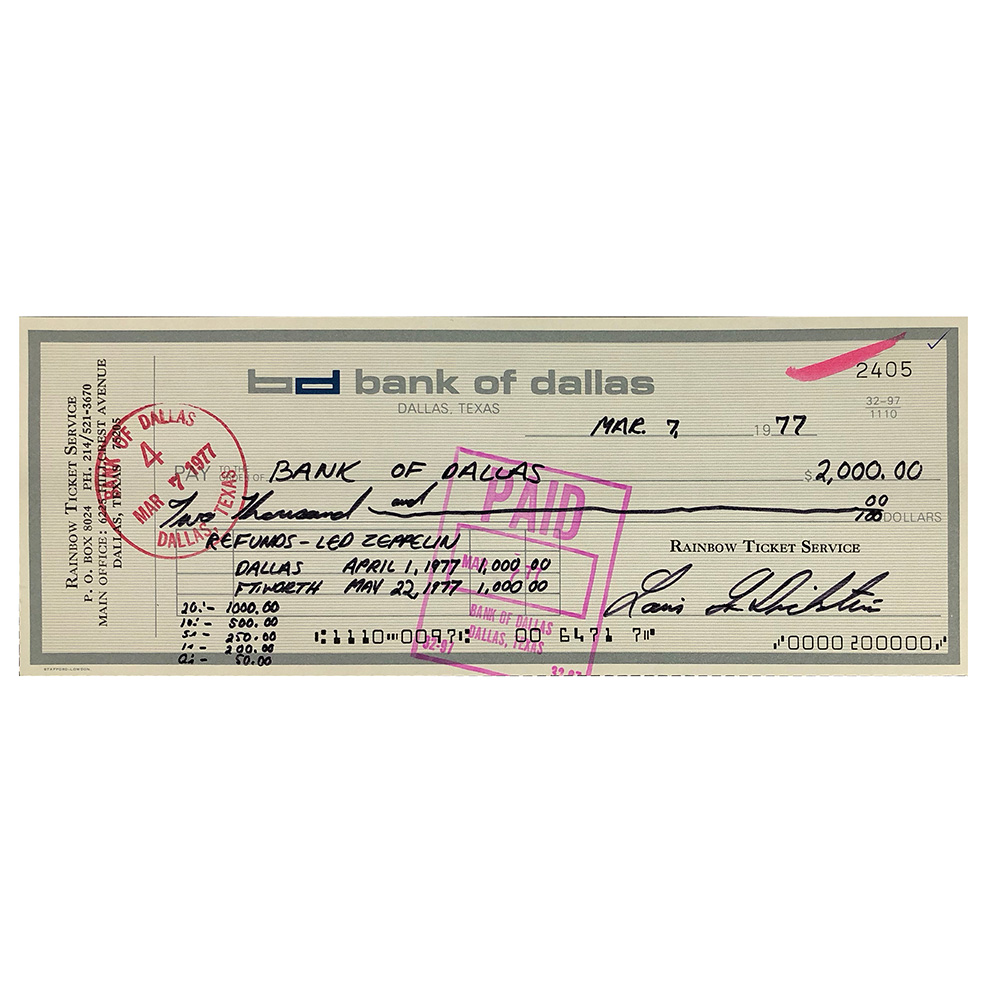 Concert Rarity <br>1977.05.22 <br>Fort Worth, Checks/Deposits - Image 2