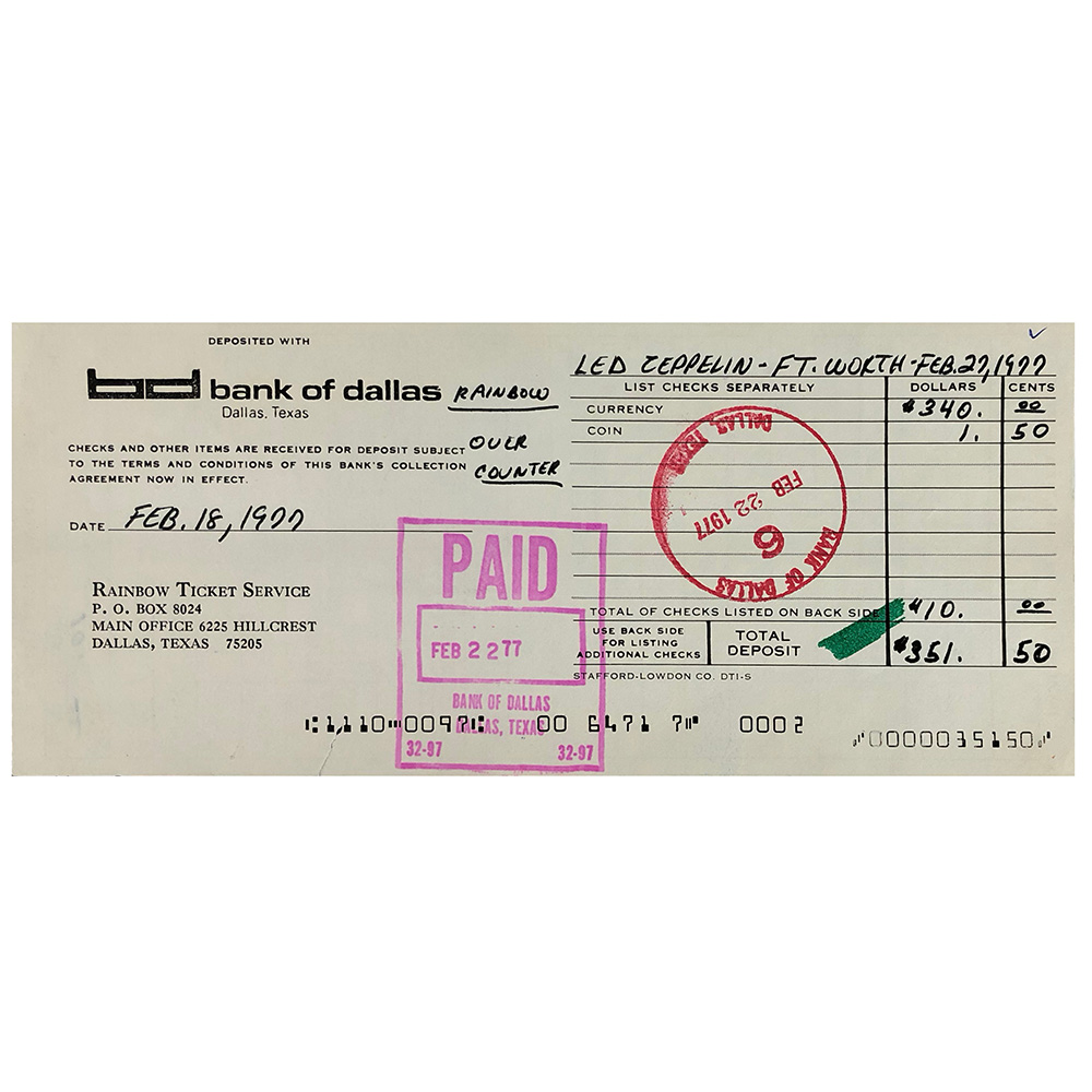 Concert Rarity <br>1977.05.22 <br>Fort Worth, Checks/Deposits - Image 9
