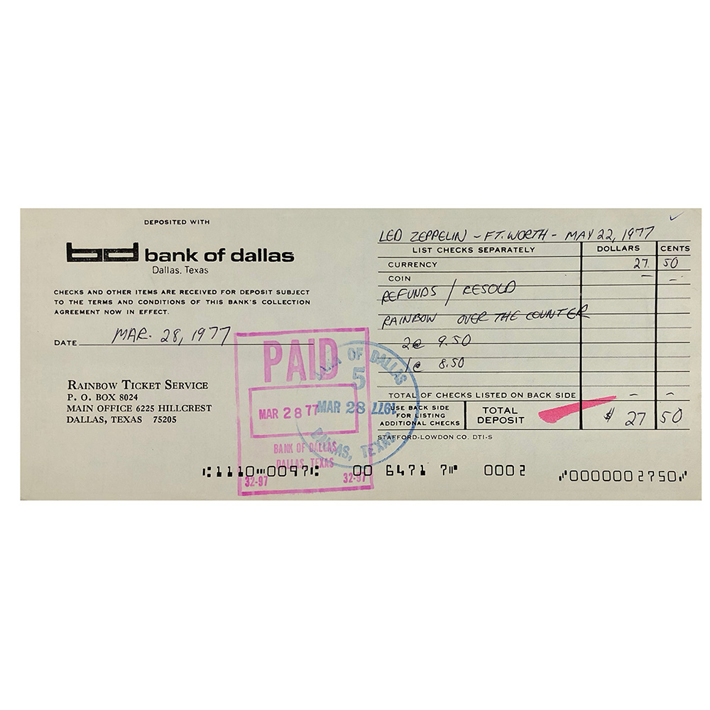 Concert Rarity <br>1977.05.22 <br>Fort Worth, Checks/Deposits - Image 8