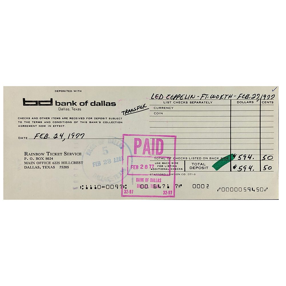 Concert Rarity <br>1977.05.22 <br>Fort Worth, Checks/Deposits - Image 5