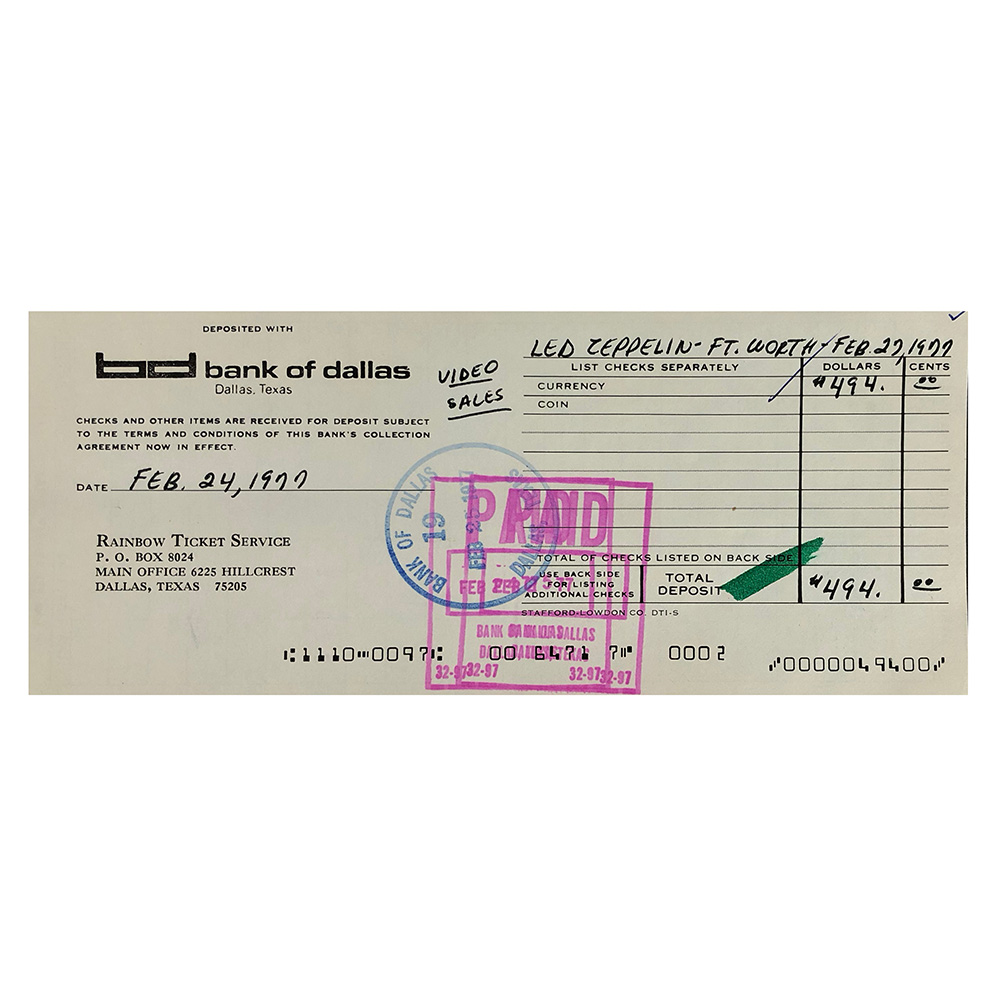 Concert Rarity <br>1977.05.22 <br>Fort Worth, Checks/Deposits - Image 4