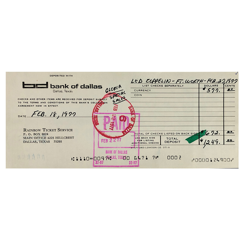 Concert Rarity <br>1977.05.22 <br>Fort Worth, Checks/Deposits - Image 3