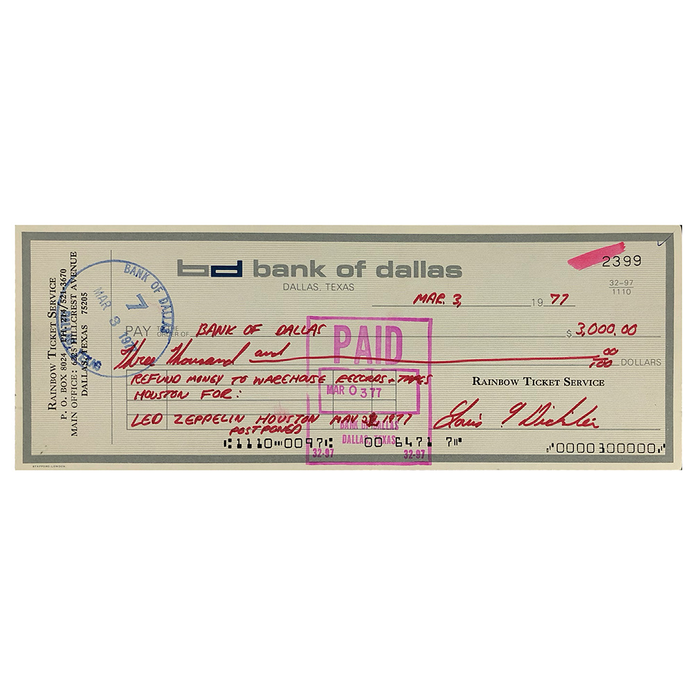 Concert Rarity <br>1977.05.21 <br>Houston, Checks/Deposits