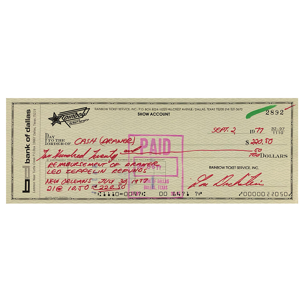 Concert Rarity <br>1977.07.30 <br>New Orleans, Checks/Deposits