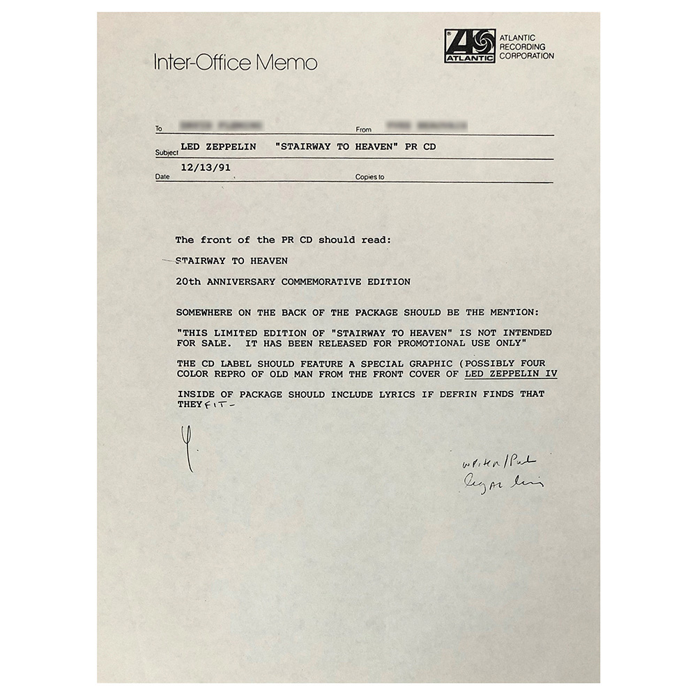 Stairway To Heaven 20th Anniversary <br>Inter-office Memos (1991)