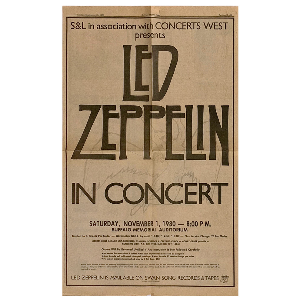 Concert Advertisement <br>1980.11.01 <br>Buffalo, NY (Ad)