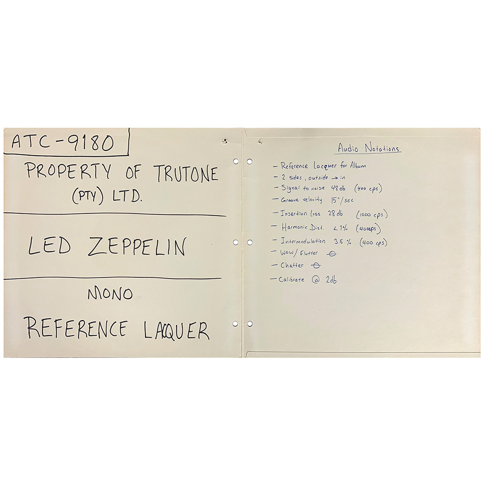 LP <br>Led Zeppelin <br>South Africa (ATC-9180) Acetate - Image 2