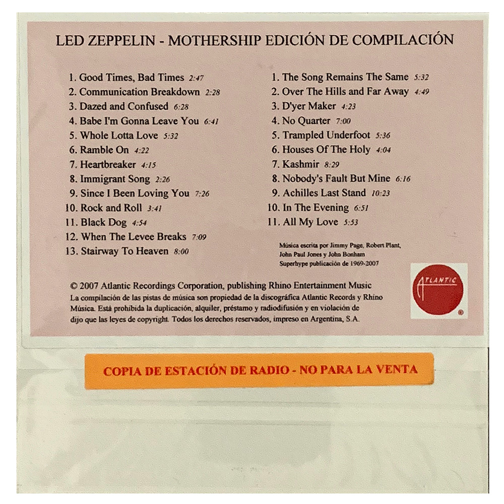 Mothership <br>CD, Advanced Radio Airplay (Argentina)